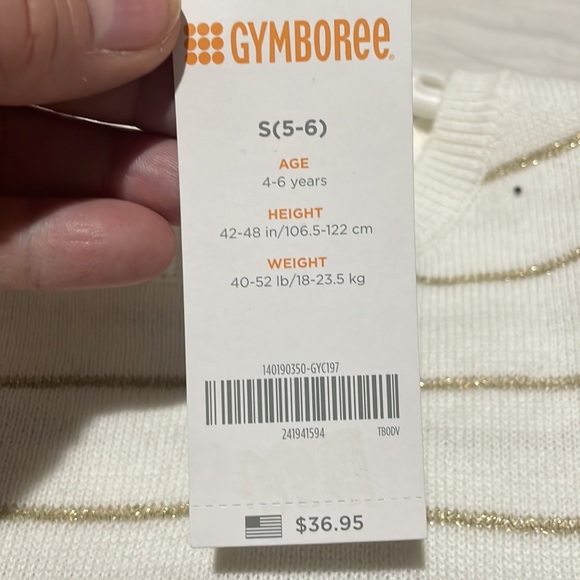 Gymboree 5/6 creamy white gold stripe sweater dress ruffled shoulders a line nwt - Picture 2 of 8